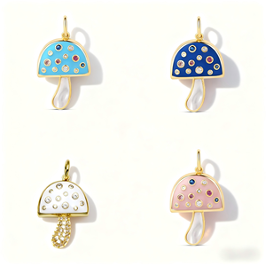 थोक 18k सोने की प्लेटेड गुलाबी मशरूम चारम्स स्क्वायर क्रिस्टल जिरकॉन और मां मोती डाई तांबे के गहने - Product Image 1