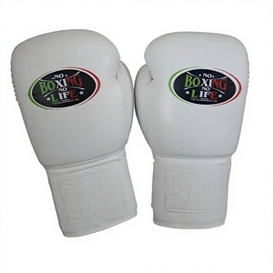 Ensemble de gants et protège-tête de boxe personnalisés « No Boxing No Life » en cuir véritable blanc, à lacets, pour entraînement complet des doigts, pour adultes, avec protège-glandes - Product Image 2