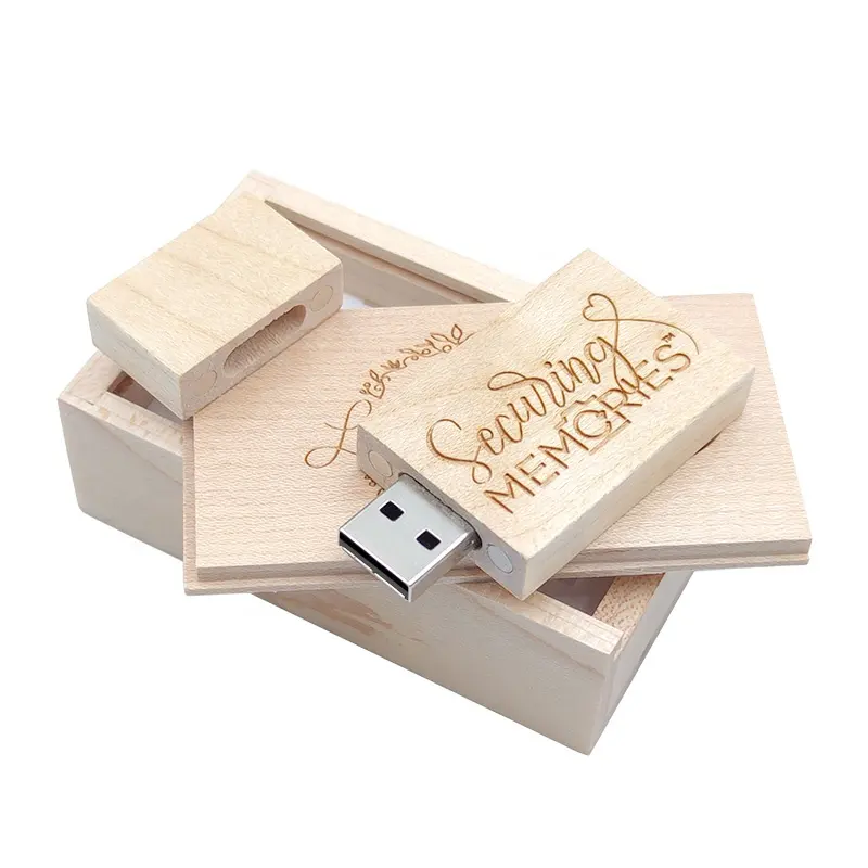 Gratis Gegraveerde Logo Houten Usb Flash Drive Met Doos Voor Huwelijkscadeau Usb 2.0 Memory Stick 32Gb Pen Drive 64Gb 128Gb