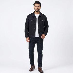 OEM Customizable Men's 100% Cotton Denim <b>Jacket</b> <b>with</b> Stand Collar Windproof Sport Style for Outdoor Wear - Product Image 1