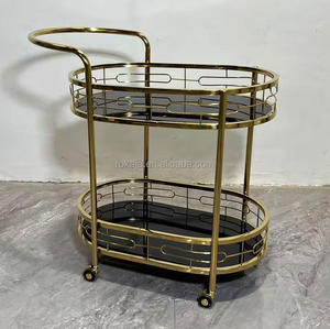 Carrito de acero inoxidable dorado de lujo, carrito móvil para té y pasteles KTV, carrito comercial para Hotel, carrito de copas PARA CENA DE BODA con rueda - Product Image 6