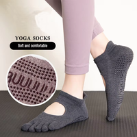 Chaussettes de yoga à cinq orteils avec logo personnalisé, antidérapantes, chaussettes de Pilates avec talon ouvert pour l'entraînement en studio