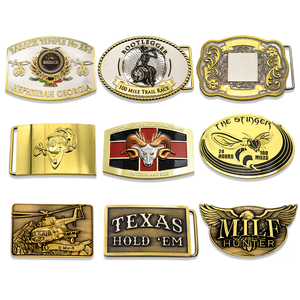 Gesper Sabuk Pria OEM ODM Logo Kustom Timbul Antik Koboi Barat Besar Berbahan Kuningan Berlapis Emas Cetak UV Kustom - Product Image 1