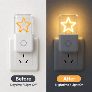Nouvelle veilleuse étoile mignonne à brancher avec capteur crépusculaire, 3 niveaux de luminosité réglables, LED 0,5W pour chambre d'enfant et chambre à coucher - Product Image 4