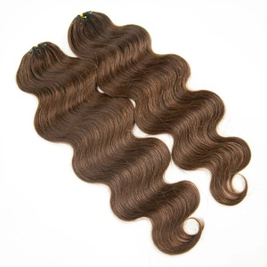 Extensions de cheveux humains au crochet ondulés effet <span class=keywords><strong>plume</strong></span> pour tresses bohèmes, couleur brun foncé, nœuds miracle - Product Image 1