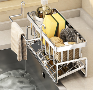 Estante <span class=keywords><strong>de</strong></span> almacenamiento metálico <span class=keywords><strong>para</strong></span> cocina y baño, con pintura horneada, sin perforaciones, <span class=keywords><strong>para</strong></span> paños, escurridor, especias, fregadero y grifo - Product Image 6