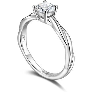 Lab Grown Diamond <b>Solitaire</b> <b>Ring</b> 0.35 Ct Round Brilliant Cut S925 Sterling <b>Silver</b> Twisted Vine Engagement Women's Fine Jewelry - Product Image 3