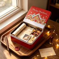 Boîte en fer recyclable carrée Joyeux Noël, motif maison en pain d'épices, boîte en fer de qualité alimentaire, emballage cadeau pour biscuits de Noël