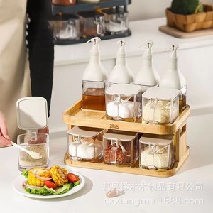 Estante de especias de madera Bingo de 2 niveles con almacenamiento hermético para especias y condimentos de cocina - Product Image 4