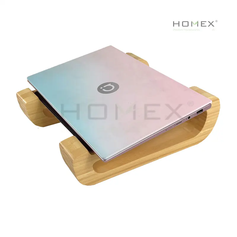 Bamboo Wood Adjustable Laptop Stand for Desk, Foldable Notebook eBook Cookbook Holder, Computer Riser Mount Compatible
