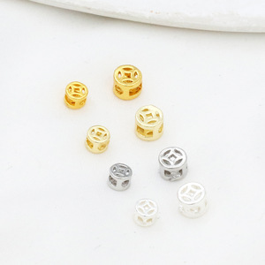Cuentas espaciadoras de cobre chapadas en oro de 18 quilates, huecas y redondas, para la fabricación de pulseras, accesorios de joyería D166 - Product Image 2
