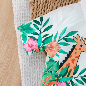 Ensemble de vêtements décontractés pour bébé garçon en deux pièces pour l'été, respirant, à manches courtes avec col et boutons imprimés dinosaures - Product Image 4