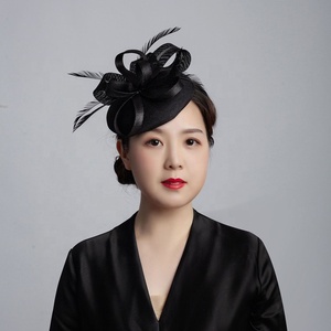 Ladies Ascot <strong>Fascinator</strong> Hat Sinamay Royal Church Decorative Formal Hat in Purple White <strong>Black</strong> <strong>and</strong> Peach for Parties - Product Image 4