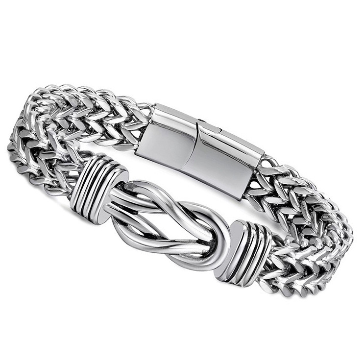 Pulsera de plata con doble hilera, hebilla magnética reversible (adelante/atrás), 19 cm.