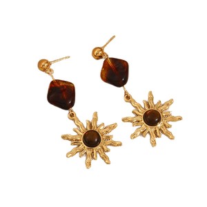 Boucles d'oreilles pendantes œil <span class=keywords><strong>de</strong></span> tigre effet soleil pour femme, en acier inoxydable plaqué or 18 carats, perles ambre facettées, bijoux vintage, cadeau, vente en gros - Product Image 1
