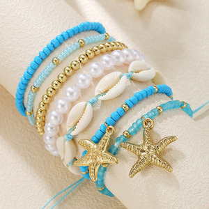European Style Layered <b>Beaded</b> <b>Bracelets</b> With Seashell And Starfish Charms For Beach Vacation Women Jewelry Gift - Product Image 1