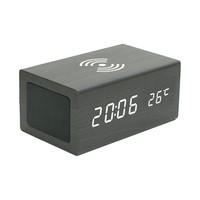 Emaf Elektrische Desktop Draadloze Oplaadtafel Led Digitale Bt Draadloze Draagbare Luidspreker Hout Wekker Met Laadstation
