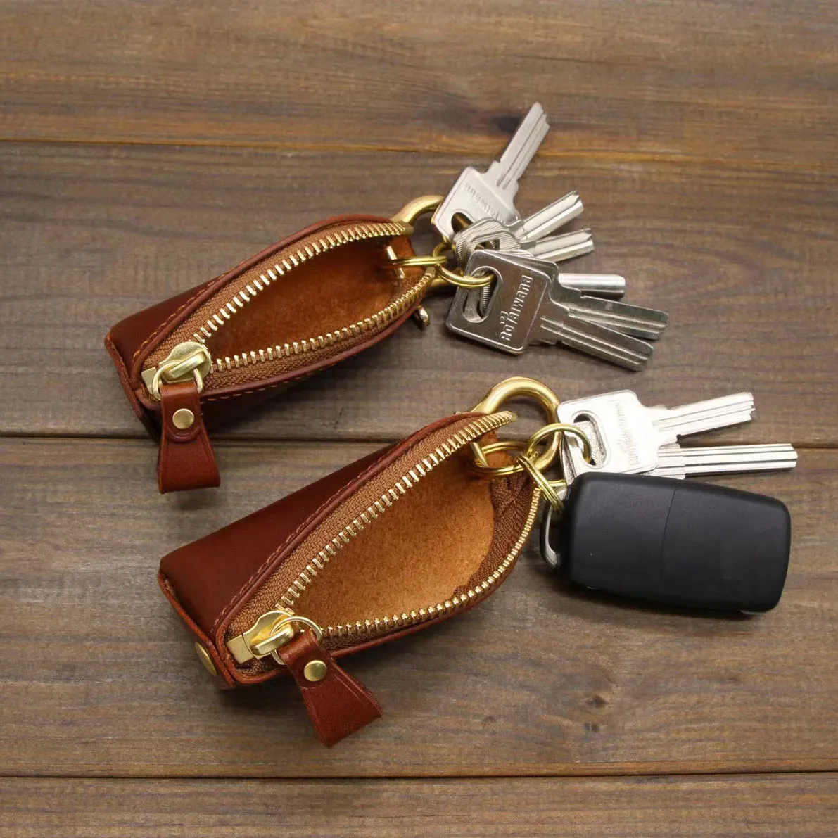 กระเป๋าหนังใส่กุญแจพร้อมพวงกุญแจ,กระเป๋าแฟชั่นมีฝาปิดแบบซิปสำหรับกุญแจรถหนังป้องกันกุญแจรถ