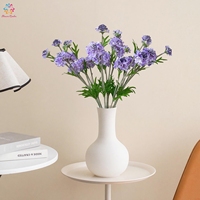 Bunga Scabiosa Buatan Realistis dari Sutra, Tangkai Bunga Pincushion untuk Dekorasi Vas Meja Pesta Pernikahan dan Rumah