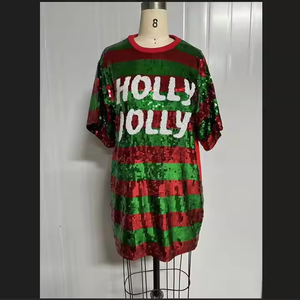 Navidad vacaciones caramelo palo Santa <span class=keywords><strong>Holly</strong></span> lentejuelas vestido Top Jersey lentejuelas Tops mujeres corto lentejuelas vestidos camisa al por mayor - Product Image 4