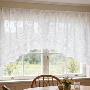 Wenxiang Lace Curtains White Gauze Wave Fold Breathable Rod Installation Bay <b>Window</b> Floor To Ceiling - Product Image 2