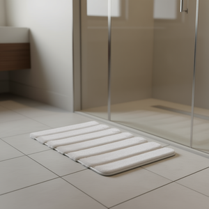 Tapis de bain en coton rectangulaire avec dos en caoutchouc, tapis de salle de bain moderne minimaliste, confortable, blanc uni - Product Image 2