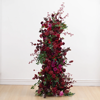 Fleurs artificielles pour mariage : Ensemble d'arrangements floraux en soie rouge, centre de table en boule de roses artificielles, arche de fleurs pour mariage