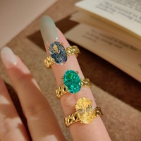 Bague en argent S925 motif losanges, ornée d'une perle œuf de pigeon jaune vif scintillante et d'une tourmaline bleue Paraba, sertie à quatre griffes, style vintage chic