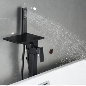 Grifo mezclador de latón para bañera de pie, monomando, con cascada y ducha de lluvia, certificado CUPC, cerámica negra, HD-0510 - Product Image 2