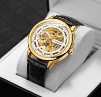 Montre mécanique squelette pour homme Winner, étanche, boîtier en acier, montre-bracelet tendance, boîtier transparent, montre pour homme