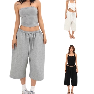 Pantaloncini <span class=keywords><strong>Sportivi</strong></span> Casual da <span class=keywords><strong>Donna</strong></span> Estivi, Pantaloncini Larghi 3/4 in Cotone 100%, Moda Streetwear - Product Image 1
