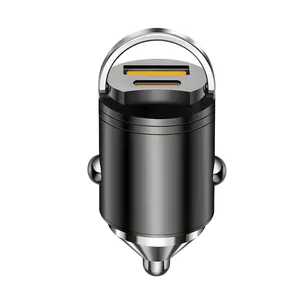 Car charger type C USB A For Iphone 38W Small Thumb Fast charging Car Charger Adapters With Ring