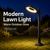 Lampe de jardin LED contemporaine à anneau unique, 12W, lumière chaude, compatible basse tension, base ronde, tube en aluminium