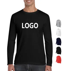 Custom Casual Plain T-shirt Ronde Hals Gedrukt Zwart 100% Katoen Leeg Mannen Lange Mouwen T-shirts