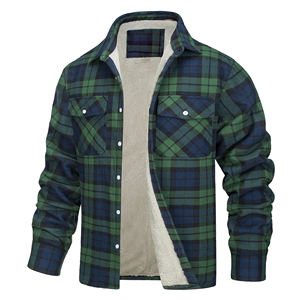 Herren Langarm Stehkragen <span class=keywords><strong>Plaid</strong></span> Flanell Shirt Jacke Button Down <span class=keywords><strong>Polar</strong></span> Fleece gefütterte Jacke - Product Image 6
