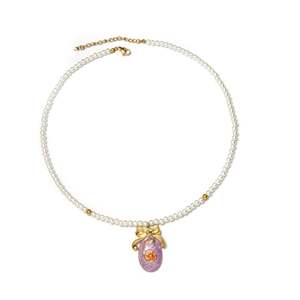 Collier de perles avec pendentif violet, fermoir plaqué or, acier inoxydable 316L, design durable - Product Image 1