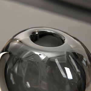 Round Glass Tabletop <b>Vase</b> Handmade Minimalist Design Amber Color Floral Display - Product Image 4
