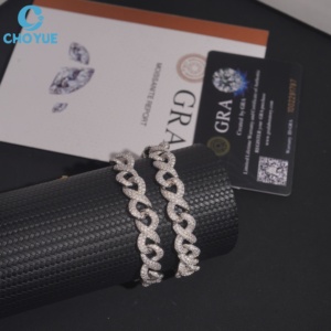 Pulsera de Eslabones Cubanos con Cruz de Moissanita CHOYUE, Plata 925 con Baño de Rodio, Certificación GRA, Corte Brillante, Geométrica, Unisex, de Lujo - Product Image 1