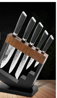 Ensemble de couteaux professionnels en acier inoxydable pour chef, 6 pièces, lame martelée, couteaux à pain et à éplucher de 8 pouces, manches en bois PAKKA écologiques