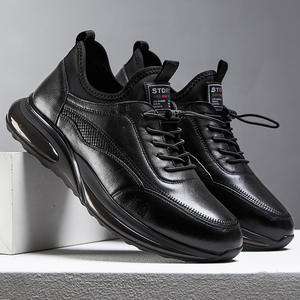 Chaussures de marche et de course noires personnalisées avec logo d'entraîneur, en cuir véritable, coussinées, baskets décontractées - Product Image 5