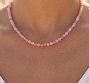 Collar de Cuarzo Rosa con Cuentas para Mujer, Forma Redonda, Joyería Elegante de Piedra, Collares de Moda - Product Image 1