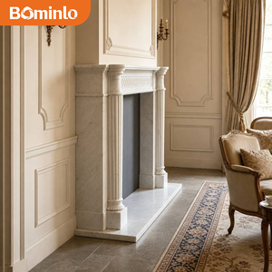 Cheminée en marbre blanc de style provincial français avec <span class=keywords><strong>frise</strong></span> en treillis diamanté et colonne cannelée pour salon élégant et hôtel de charme - Product Image 3