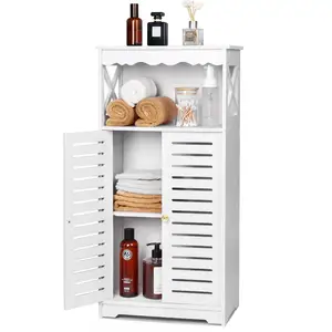 White Floor Free Standing Cabinet,Storage Furniture for Bedroom Kitchen Hallway,Cupboard Unit with Daily use