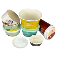 Gobelets en papier spécial de qualité alimentaire jetables à paroi simple elliptiques de 130 ml, recyclables, avec couvercle en papier et cuillère pour crème glacée, biscuits, sucre