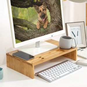 Bamboo Monitor Riser Stand 25cm Wide Double Layer <b>Desktop</b> Storage For Computer Screen Office Desk Organizer - Product Image 2