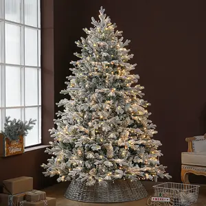 Venda imperdível árvore de Natal luxuosa de 7 pés flocada com luz para decoração de ambientes internos e externos