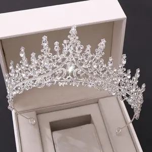 Tren terbaru pengantin berlian imitasi dan kristal pernikahan emas pengantin mahkota putri