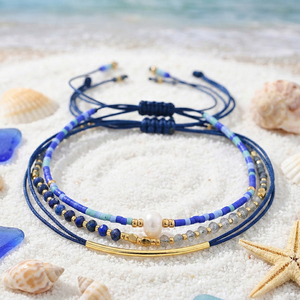 Go2boho Ensemble de bracelet en <span class=keywords><strong>lapis</strong></span>-<span class=keywords><strong>lazuli</strong></span> avec carte de vœux, perles de perles, cordon <span class=keywords><strong>bleu</strong></span>, bracelets ajustables, bijoux de mode, cadeaux pour femmes - Product Image 4