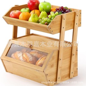 Wooden Bread Box Double Layer Storage Rack 16inch <b>Kitchen</b> Desktop Organizer For Food And Sundries - Product Image 5