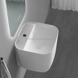 BTO Modern Style Rectangular Bowl Ceramic Bathroom Sink 1 Piece Euro-wall Hung Hand Wash Basin